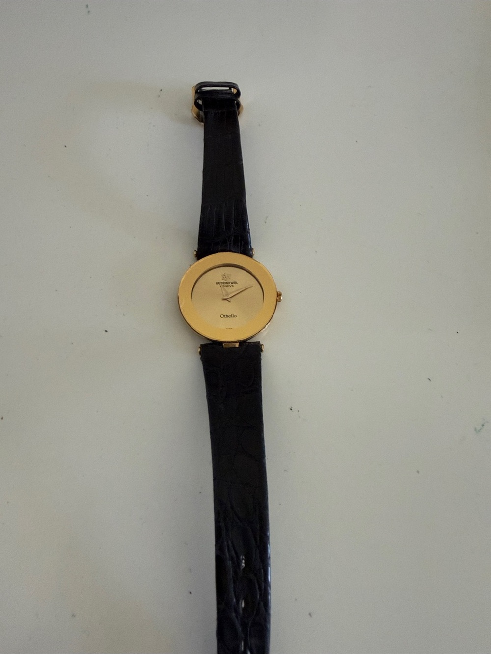 RW&CO. Gold-Tone Dial Men's Watch with Black Leather Strap